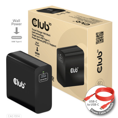 Club 3D USB-C Steckernetzteil (2pol. GaN) 140 Watt